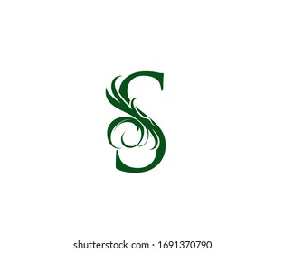 Vintage Green S Letter Floral logo. Vintage drawn emblem for book design, weeding card, brand name, business card, Restaurant, Boutique, Hotel. 