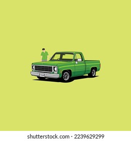 Vintage Green Truck Vector Illustration 