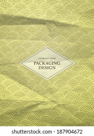 Vintage green wrapping paper with geometric hand drawn waves on crumpled paper texture, eps10
