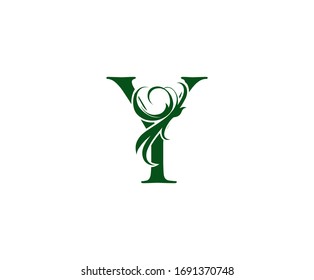 Vintage Green Y Letter Floral logo. Vintage drawn emblem for book design, weeding card, brand name, business card, Restaurant, Boutique, Hotel. 