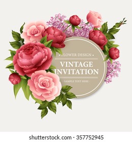 Vintage  Greeting Card with Blooming Flowers.  Vector Illustration EPS10