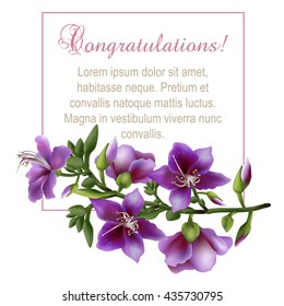 Vintage greeting card with blooming flowers, 'Congratulations' wording and place for your text. Vector illustration