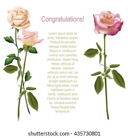 Vintage greeting card with blooming flowers, 'Congratulations' wording and place for your text. Vector illustration