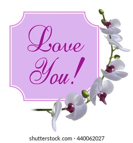 Vintage greeting card with blooming flowers, 'Love You' wording and place for your text. Vector illustration