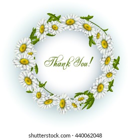 Vintage greeting card with blooming flowers, 'Thank You' wording and place for your text. Vector illustration