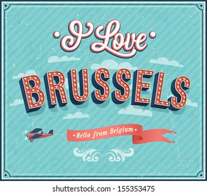 Vintage greeting card from Brussels - Belgium. Vector illustration.