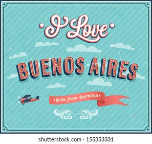 Vintage greeting card from Buenos Aires - Argentina. Vector illustration.