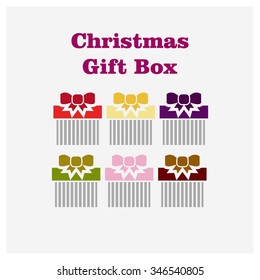 Vintage greeting card with christmas gifts. Flat style illustration