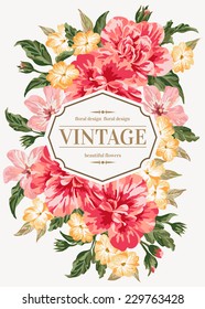 Vintage greeting card with colorful flowers. Vector illustration. 