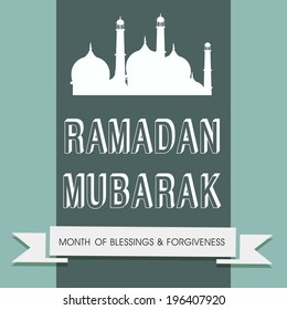 Vintage greeting card design with illustration of a mosque for celebration of holy month of Ramadan Mubarak. 