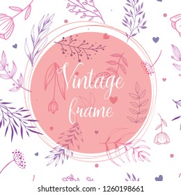 Vintage greeting card design for invitations, wedding cards, rsvp, mother's day, women's day, valentine's day etc. seamless floral background and  frame for your text. Vector 10 EPS