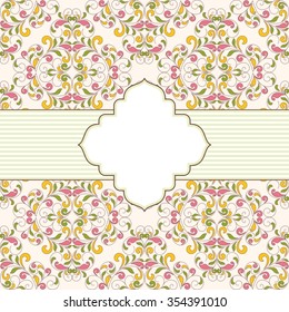 Vintage greeting card. Floral spring oriental pattern.