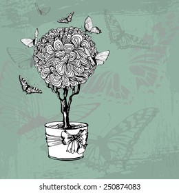 Vintage greeting card with flowers and with butterflies.  With place for text