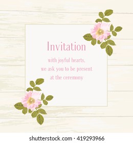 Vintage Greeting Card with flowers. Label with rose flowers. Vector illustration.