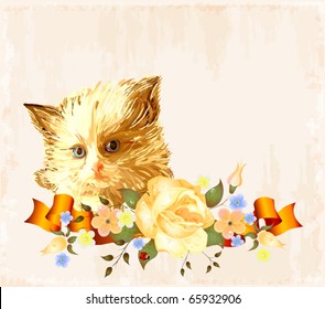 vintage greeting card with  ginger kitten