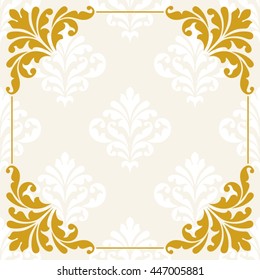 Vintage greeting card with gold ornament.