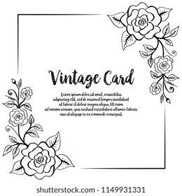 Vintage greeting card hand draw bloosom flower vector illustration