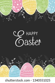 Vintage greeting card with hand drawn Easter eggs. Vector