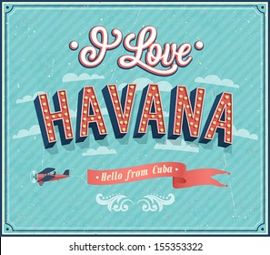 Vintage Greeting Card From Havana - Cuba. Vector Illustration.