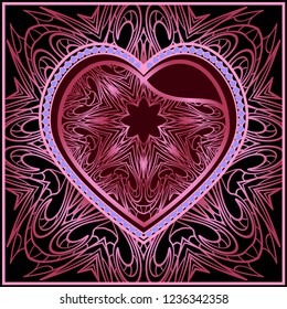 Vintage greeting card with heart and floral ornament. Template frame for greeting and wedding cards. Vector illustration.