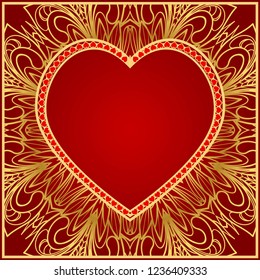 Vintage greeting card with heart and floral ornament. Template frame for greeting and wedding cards. Vector illustration.