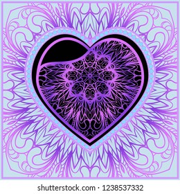 Vintage greeting card with heart and floral ornament. Template frame for greeting and wedding cards. Vector illustration.