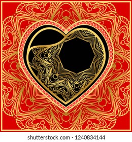 Vintage greeting card with heart and floral ornament. Template frame for greeting and wedding cards. Vector illustration.