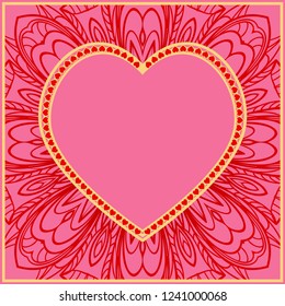 Vintage greeting card with heart and floral ornament. Template frame for greeting and wedding cards. Vector illustration.