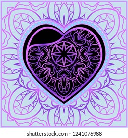 Vintage greeting card with heart and floral ornament. Template frame for greeting and wedding cards. Vector illustration.