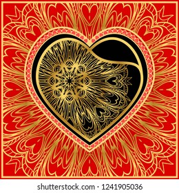 Vintage greeting card with heart and floral ornament. Template frame for greeting and wedding cards. Vector illustration.