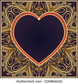 Vintage greeting card with heart and floral ornament. Template frame for greeting and wedding cards. Vector illustration.