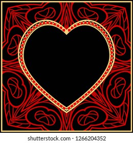 Vintage greeting card with heart and floral ornament. Template frame for greeting and wedding cards. Vector illustration.