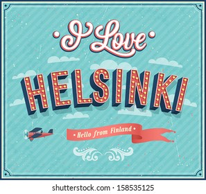 Vintage greeting card from Helsinki - Finland. Vector illustration.