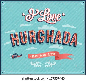 Vintage greeting card from Hurghada - Egypt. Vector illustration.