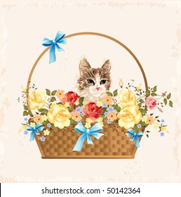 vintage greeting card with kitten.eps 10