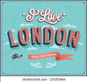 Vintage greeting card from London - England. Vector illustration.