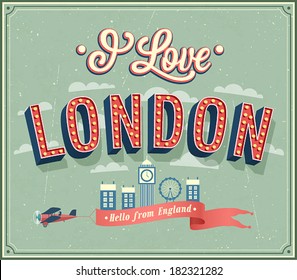 Vintage greeting card from London - England. Vector illustration.