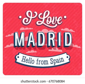Vintage greeting card from Madrid - Spain. Vector illustration.