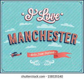 Vintage greeting card from Manchester - England. Vector illustration.