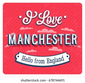 Vintage greeting card from Manchester - England. Vector illustration.