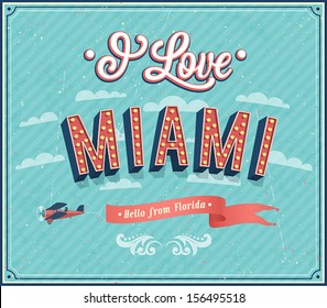 Vintage greeting card from Miami - Florida. Vector illustration.