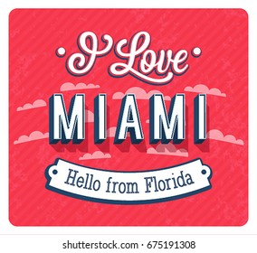 Vintage greeting card from Miami - Florida. Vector illustration.