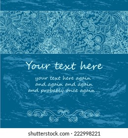 Vintage greeting card on grunge background with lace floral ornament. Template frame design for card. Can be used for packaging,invitations, decoration,bag template, etc