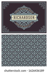 Vintage greeting card with ornate swirls and retro background template.