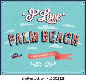 Vintage greeting card from Palm Beach - Florida. Vector illustration.