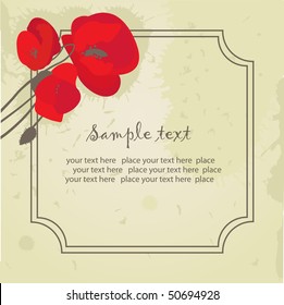 Vintage greeting card with poppy flower. Vector illustration.