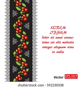 Vintage greeting card, poster. White black lacy design background, ornamental flowers pansy band Lace Doily,  Floral element vector illustration