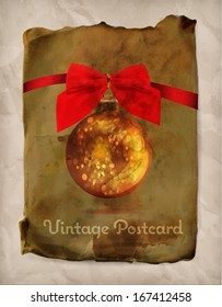 vintage greeting card with red  ribbon