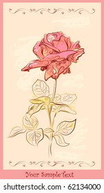 vintage greeting card with red rose.eps 10