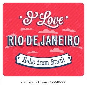 Vintage greeting card from Rio De Janeiro - Brazil. Vector illustration.